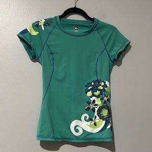 REI Women’s Teal Floral Shirt Sleeve Rash Guard Swim Top Sz XS